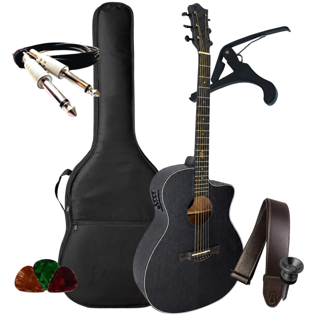 Kit Violão Tagima Og33 Black Wood EletroAcústico Cacau Santos Eq Teq8 com Acessórios Orientação Destro Acabamento Fosco