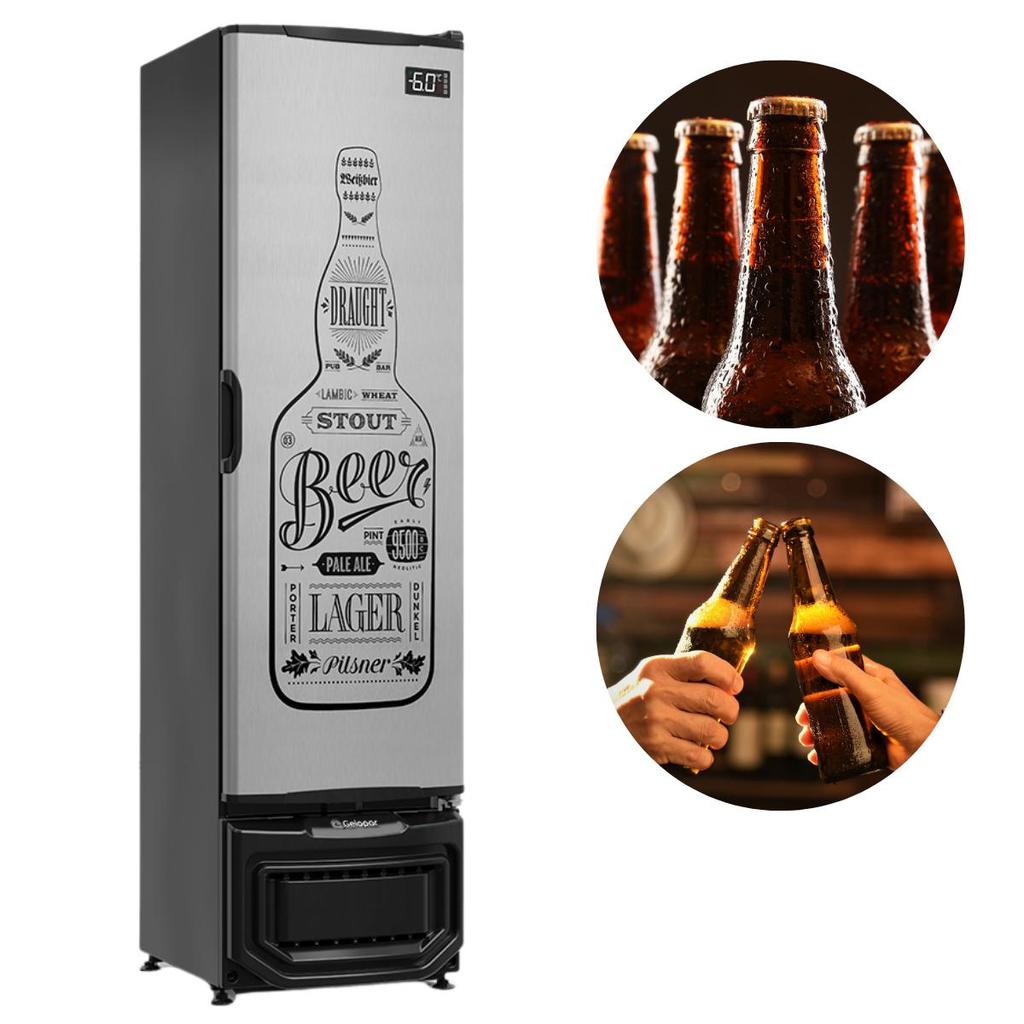 Cervejeira Vertical 228 Litros Porta Cega Adesivada E Painel Digital GCB-23E GW TI Gelopar
