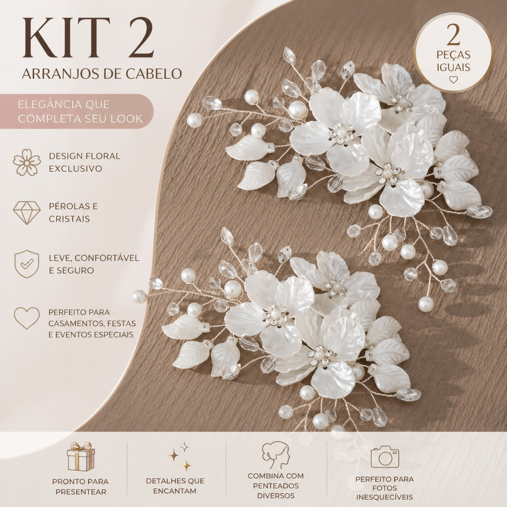 Kit 2 Grinaldas com Pérolas e Flores – Realce Sua Beleza Natural no Casamento ou Formatura