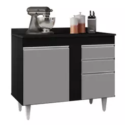 Balcão Gabinete 100cm com Tampo 2 Portas Luziania Preto/Cinza - Lumil