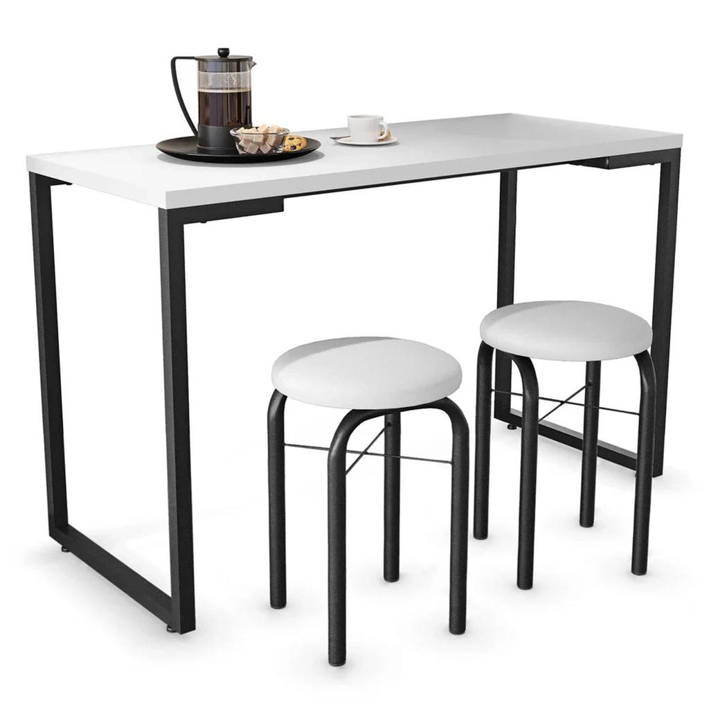 Conjunto Mesa de Cozinha Prattica Industrial 120cm com 2 Banquetas F02 Branco - Mpozenato