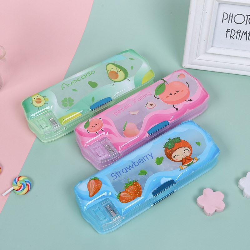 Caixa de papelaria Hard Shell Versão coreana Caixa de papelaria transparente criativa Jardim de infância Padrão de fruta