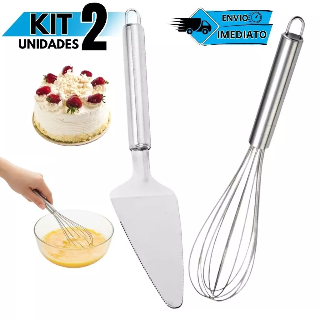 Kit Utensílios de Cozinha Fouet Inox e Espátula de Bolo Confeitaria — imagem 1