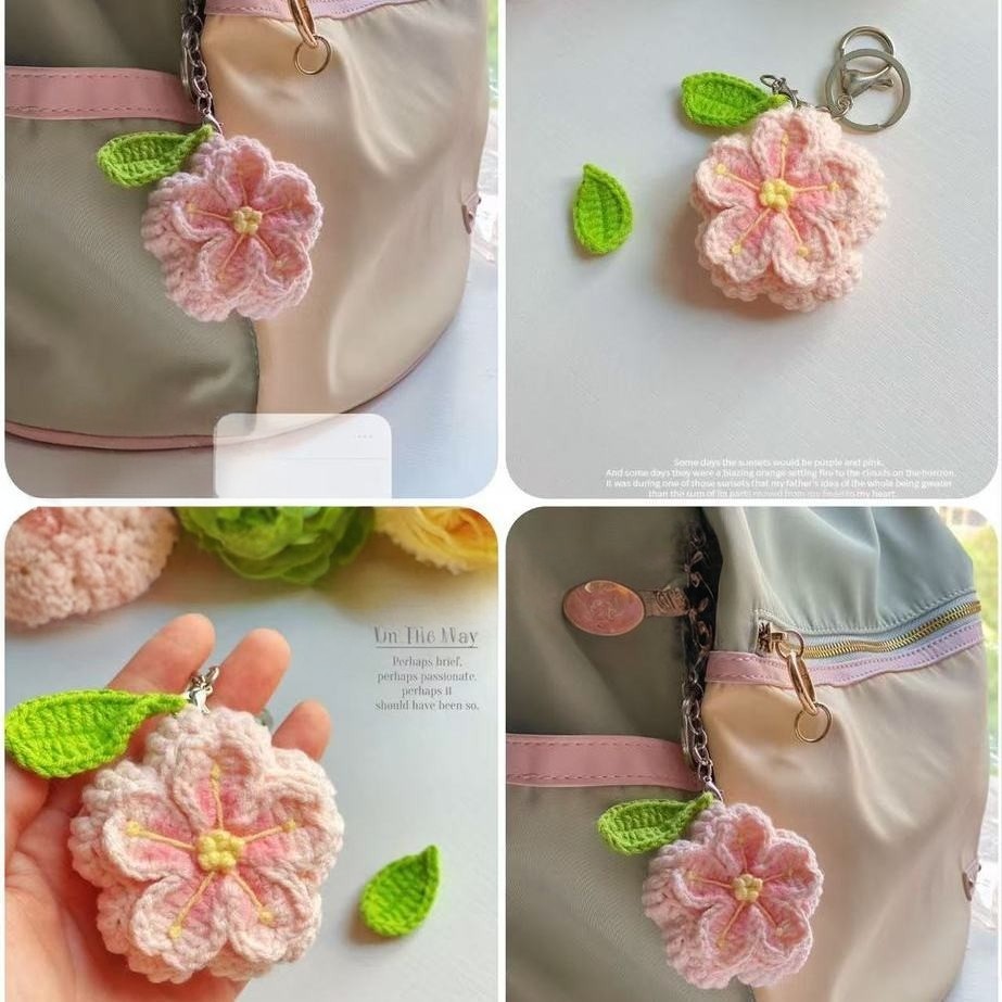 Iniciante flor de cerejeira mooncake iniciante pingente crochê flor de cerejeira mooncake mão-malha presente diy lã croc