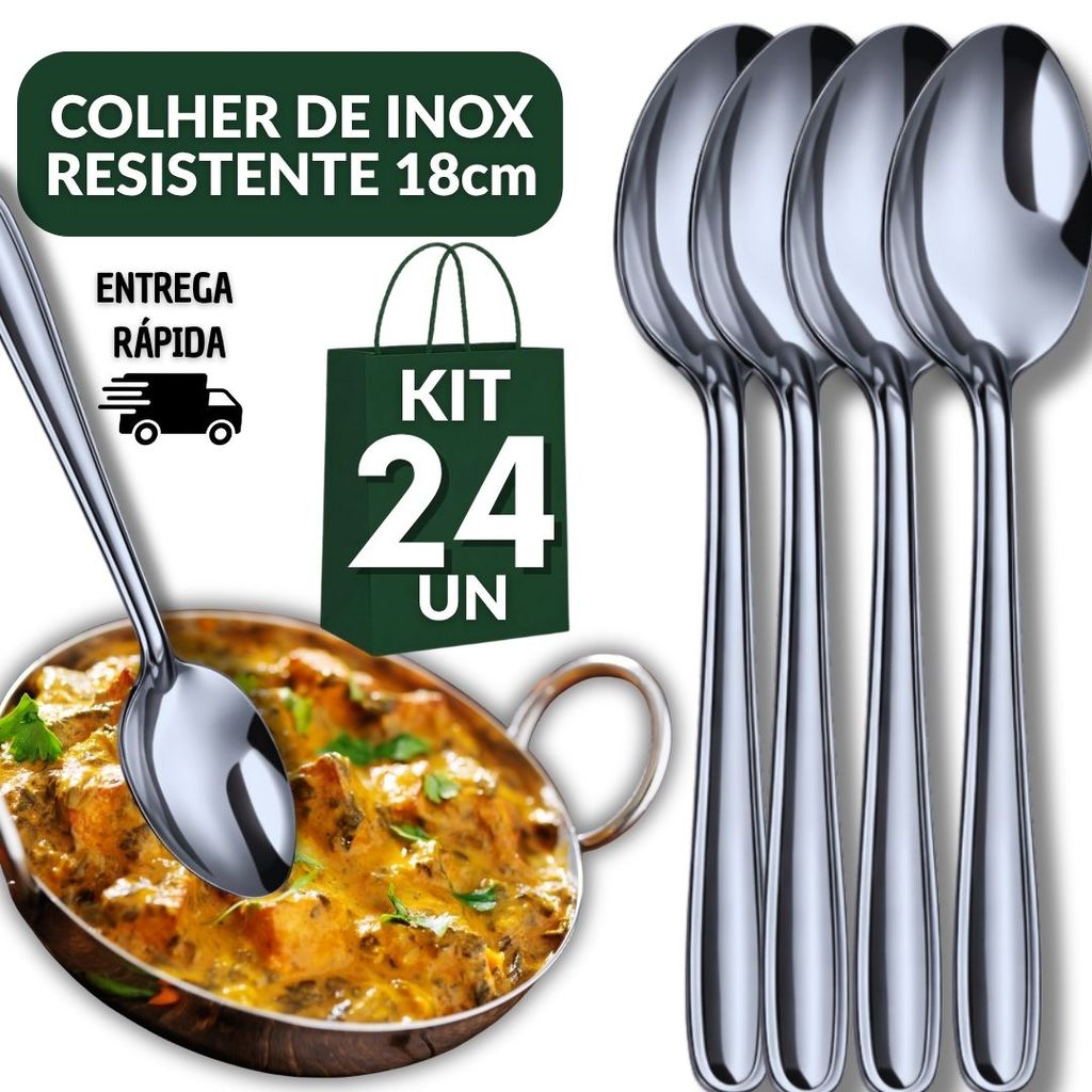 Conjunto 24 Colheres Mesa Elegante Aço Inox Casa Restaurante Churrascaria Pizzaria Lanchonete Buffet Utilidades Arraiá