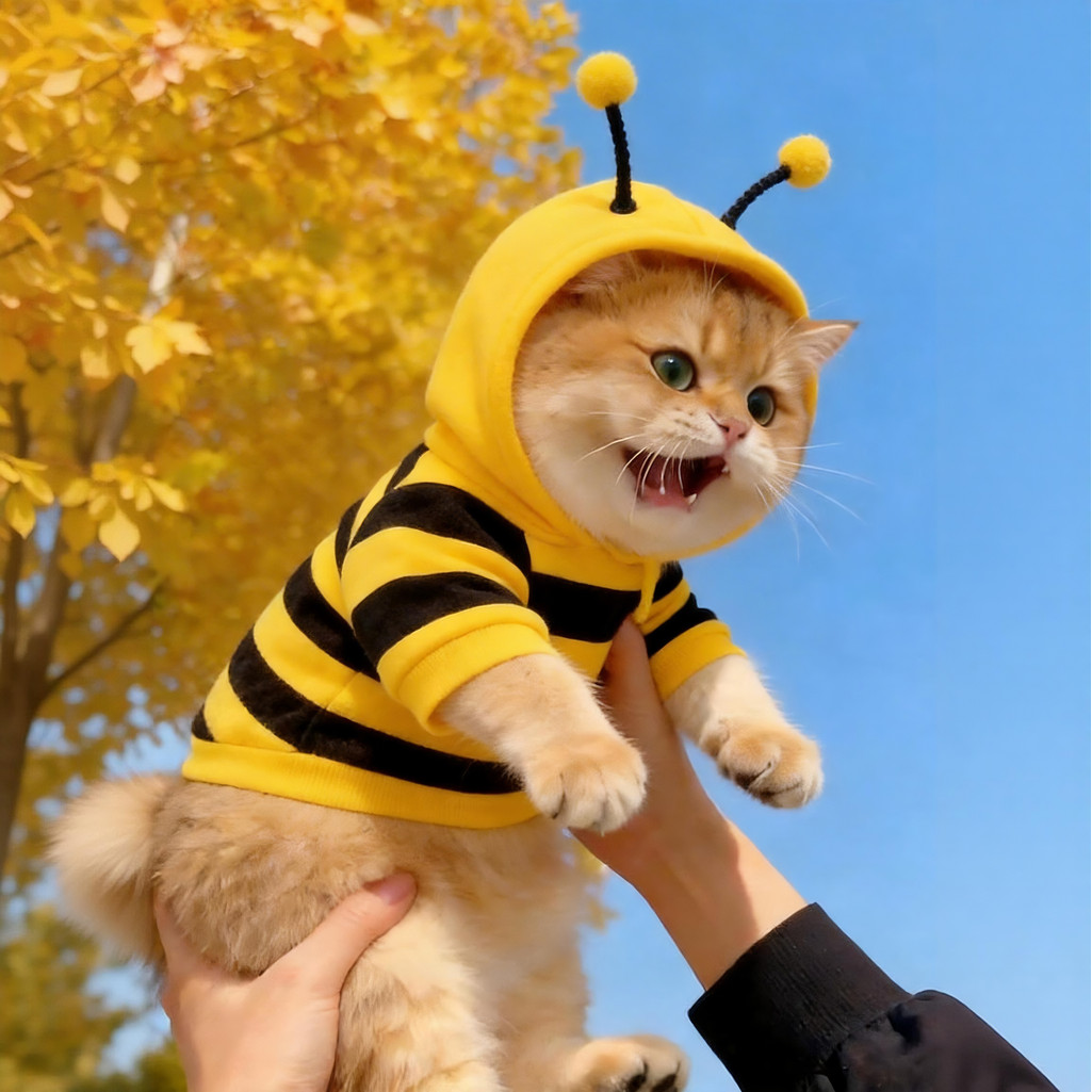 Roupas de gatinho primavera outono abelha moletom com capuz bonito Muppet britânico curto ouro gradiente verão Anti-fiap