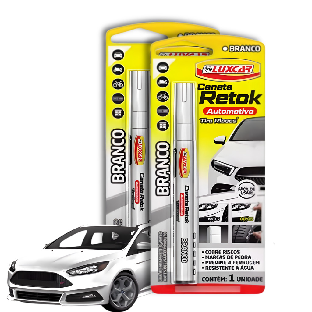 Kit 2 Canetas Tira Riscos Carro Branco Luxcar Retok Cobre Arranhão  Automotivo Previne Ferrugem Resistente a Água 2 Peça