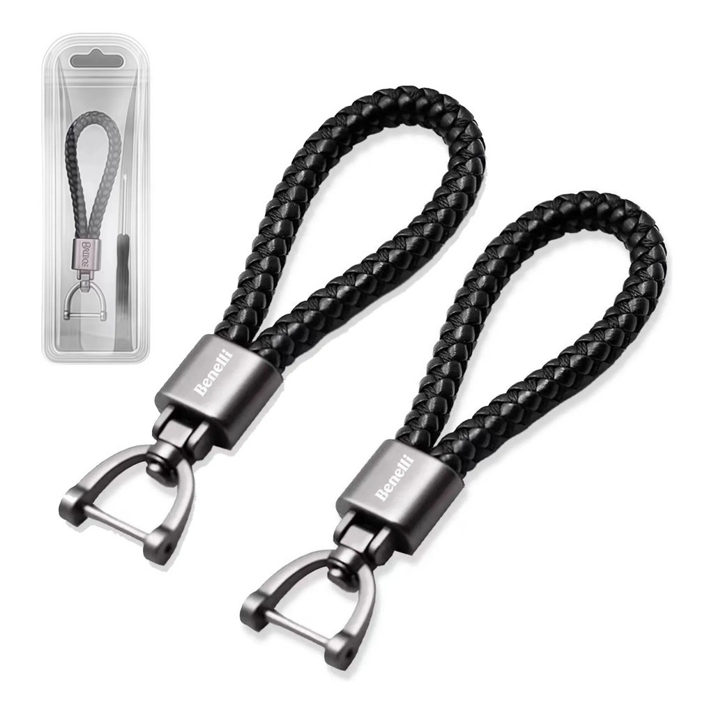 Kit 2 Chaveiro Luxo Couro Trançado Metal Premium Carro Moto