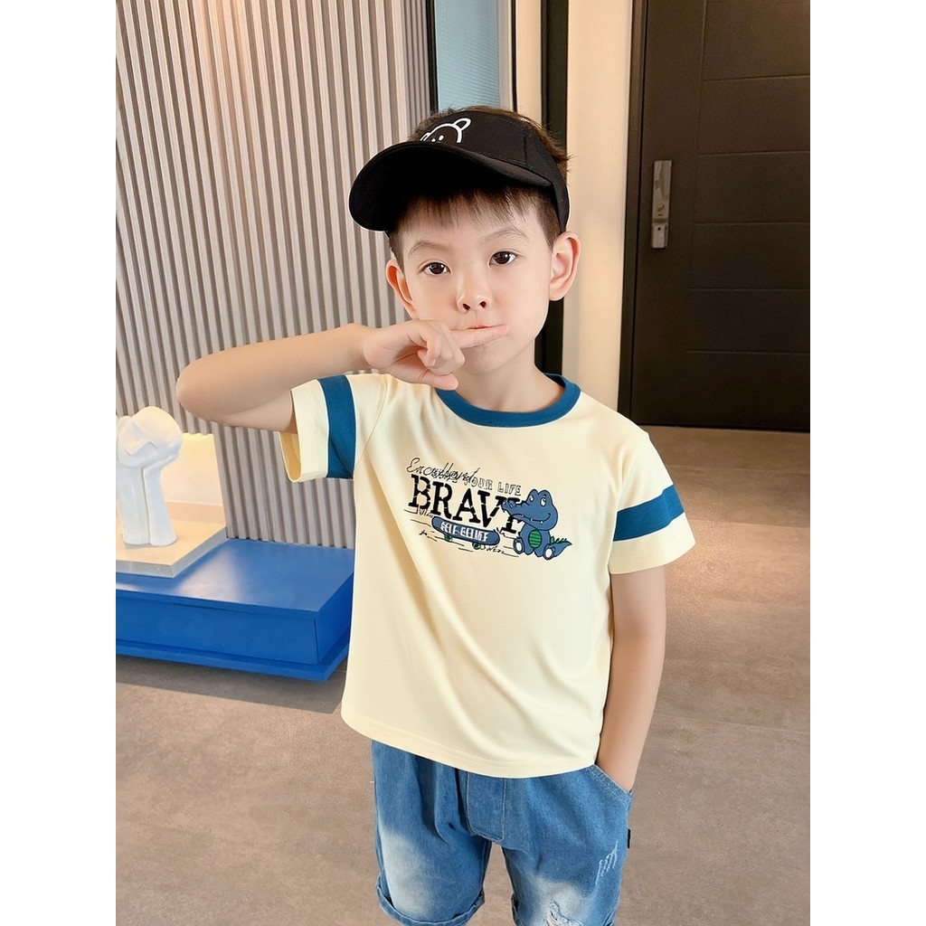 27 crianças roupas infantis 2026 verão novo estilo médio pequeno crianças camiseta de manga curta crianças menino roupas