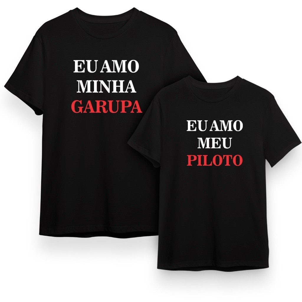 Kit Casal 2 Camisetas (Piloto e Garupa) Conjunto Namorados Dia a Dia ideal para presente do dias do namorados