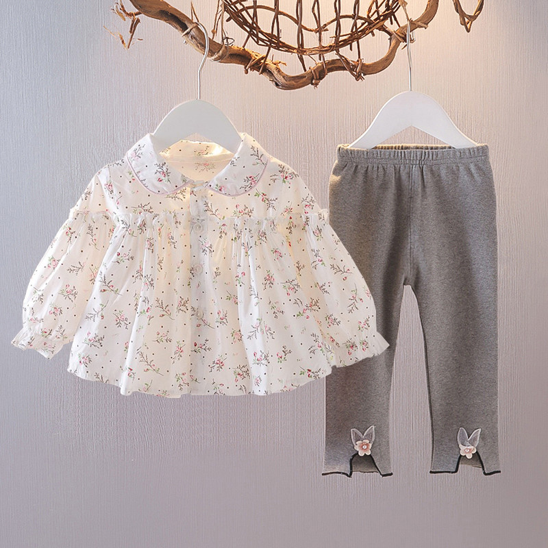 Primavera outono coreano menina vestido terno 1-2-3-4 anos de idade bebê menina moda terno de duas peças bebê primavera