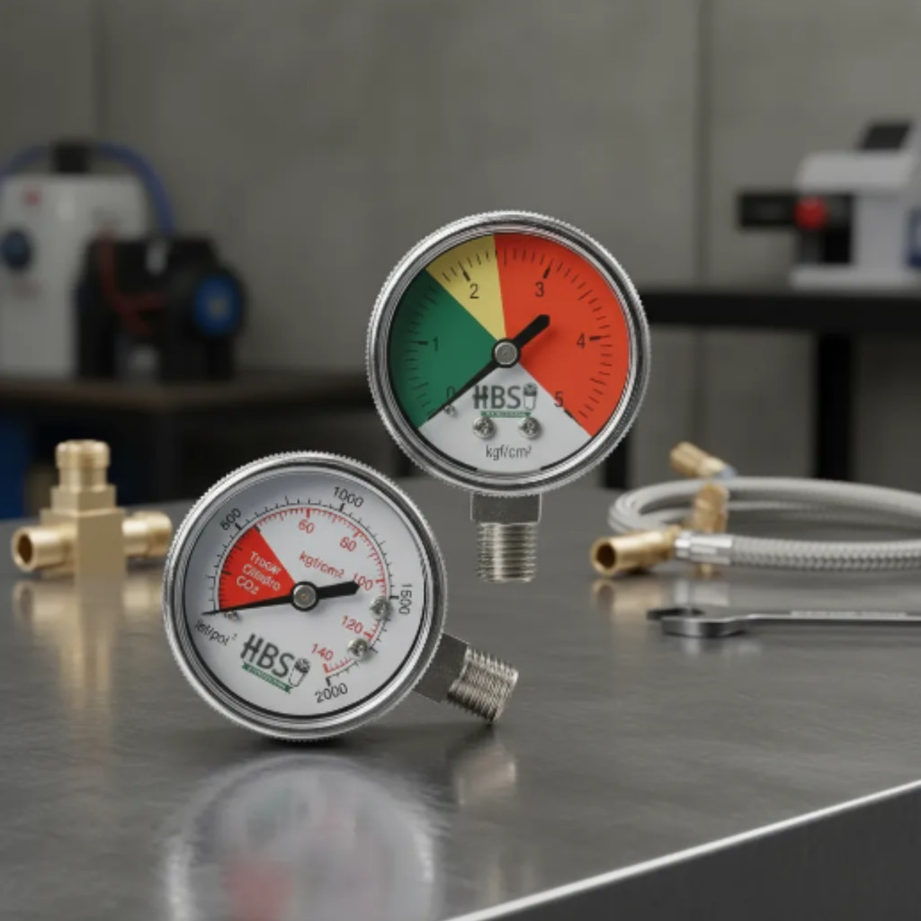 Kit Manômetro Espiral HBS Alta e Baixa Pressão Regulador Co2