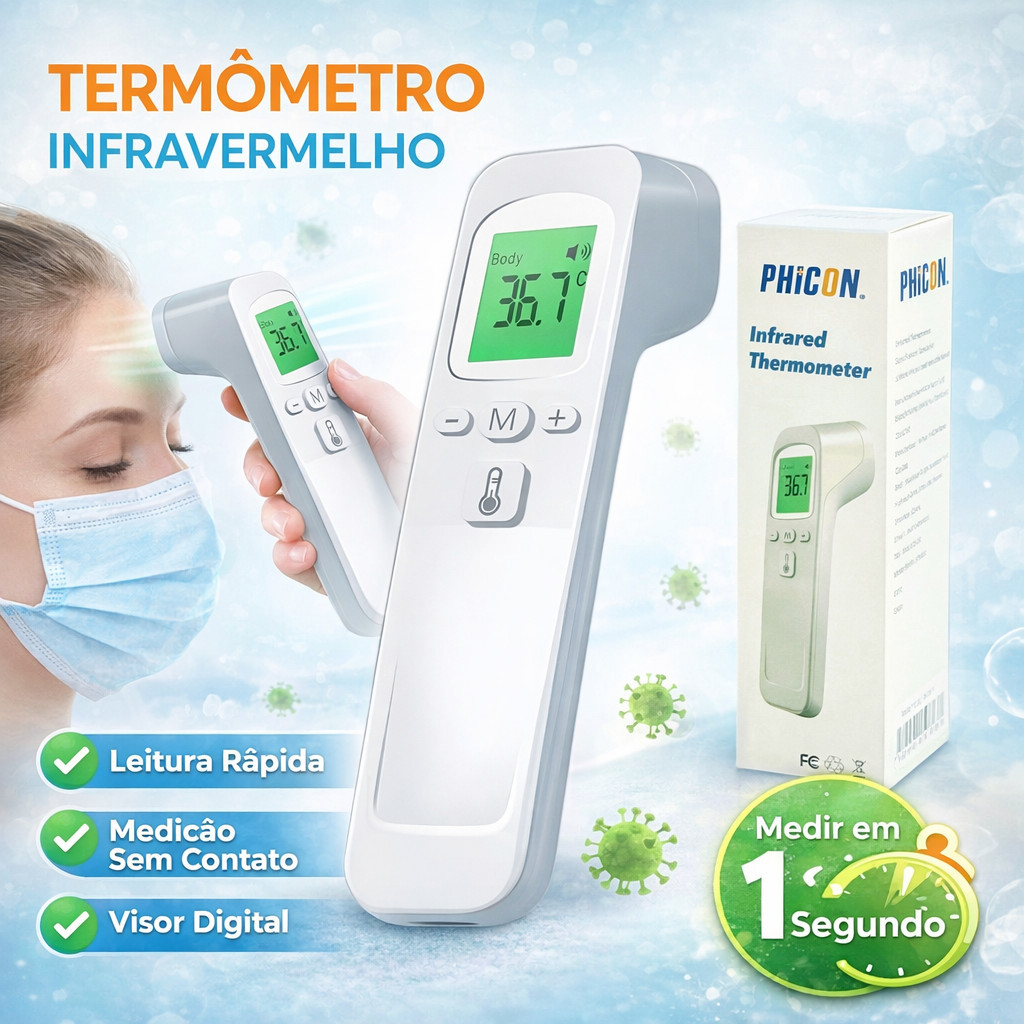 Termômetro Infravermelho Sem Contato Digital Testa Rápido