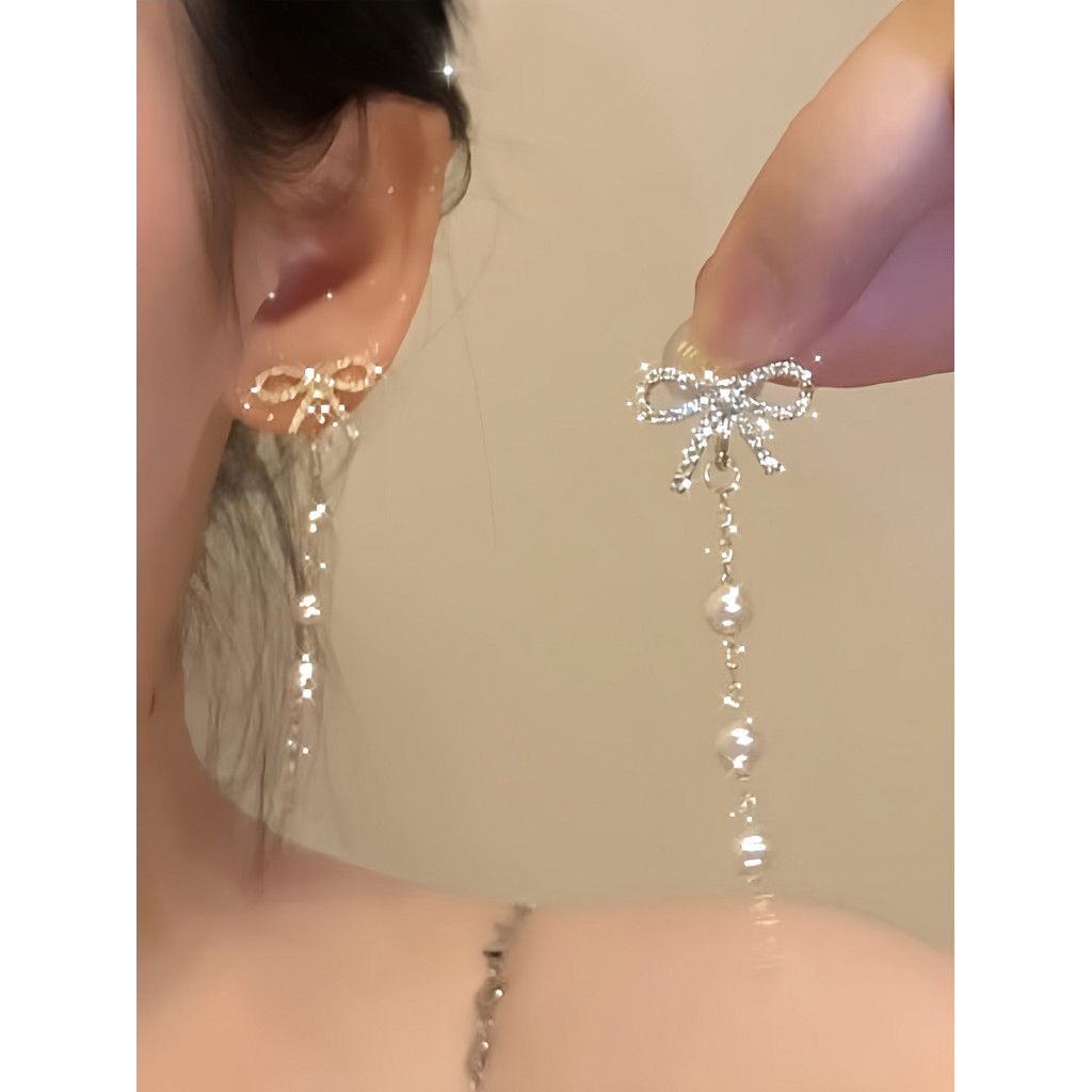 brinco de pressão Brinco {Queda em doce sonho} arco pérola borla brincos 925 prata doce temperamento sem piercing Mosqu