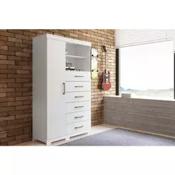 Cômoda de Quarto Marabá 1.6 c/ 1 Porta 2 Nichos e 6 Gavetas c/ Pés Branco - Santos Andirá