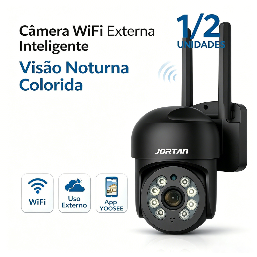 1/2 Unidade Câmeras de Segurança WiFi IP66 HD 1080P com Antena Dupla e App Yoosee