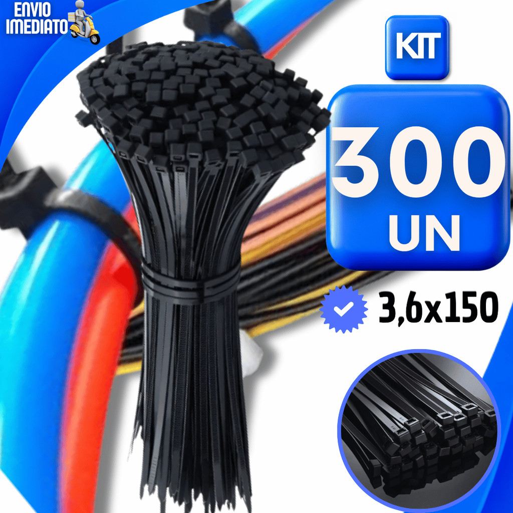 Combo Abraçadeira Cinta Nylon Plástica Presilha 3,6x150mm Organiza Fios Preto Enforca Gato Utilidades