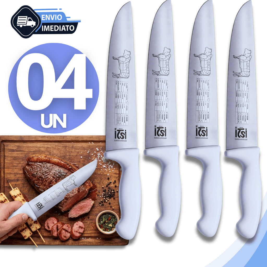 Combo Faca Profissional Cozinha Carne 12' Açougue Churrasco Aço Inox Multiuso Qualidades Utilidades