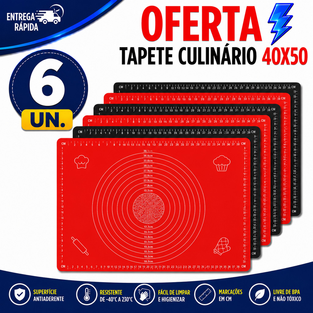 TAPETE DE SILICONE REUTILIZÁVEL 40X50CM PARA COZINHA CONFEITARIA E PADARIA