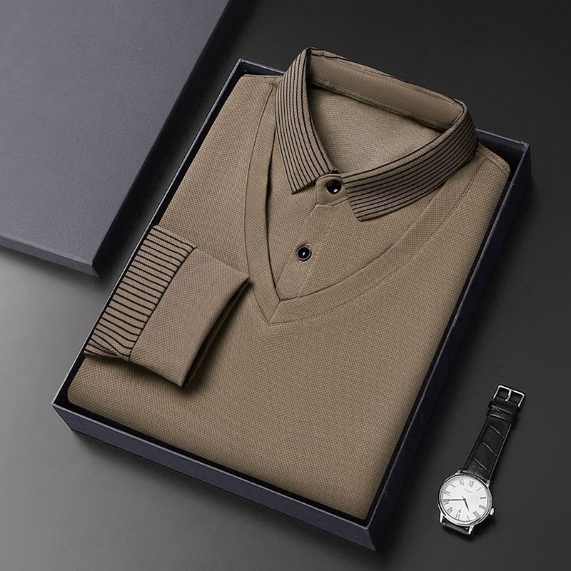 Camisa masculina falsa listrada de duas peças Casual camisa POLO de lapela empresarial