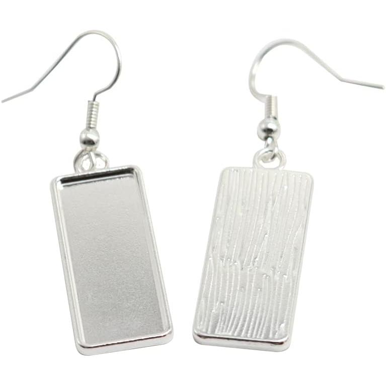 20pcs Silver Plated 10x25mm Cabochon Earrings Blank Bezels Rectangle Earring Hooks Trays Settings for DIY Jewelry Making