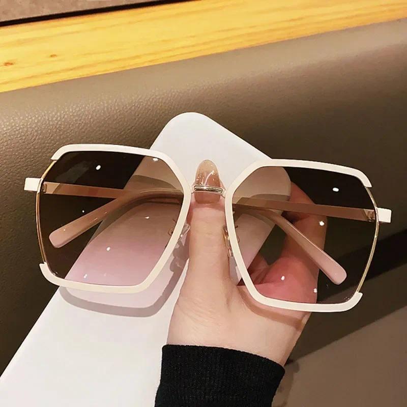 Óculos De Sol Feminino Oversized Chá Branco Tons Viagem Guarda -