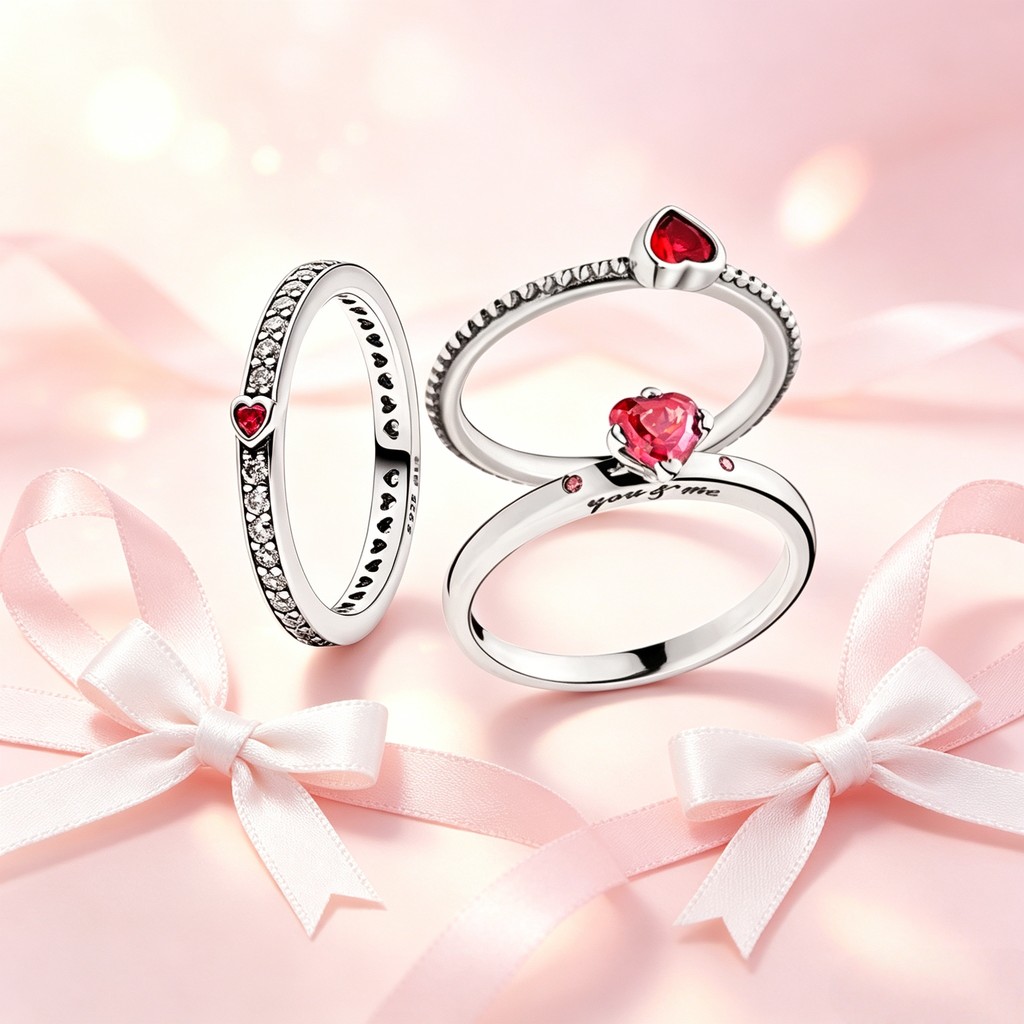 Anel feminino de amor vermelho com símbolo eterno 925 de alta qualidade, anel liso brilhante Pavé, joias empilháveis