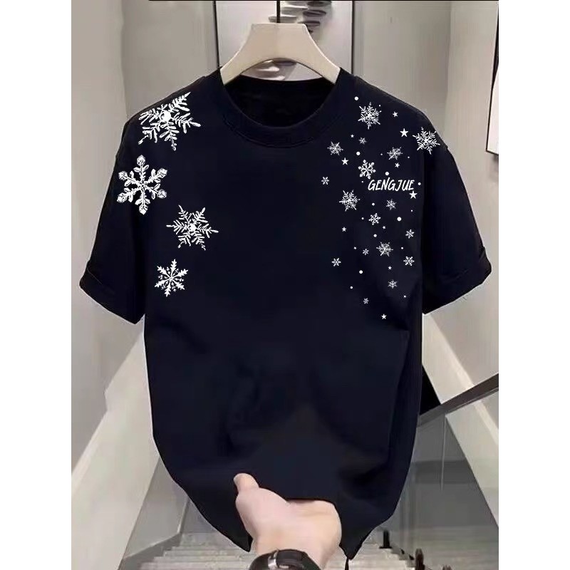 Meninos Street Wear floco de neve impressão camisetas de manga curta médio grande crianças estudantes versão coreana All