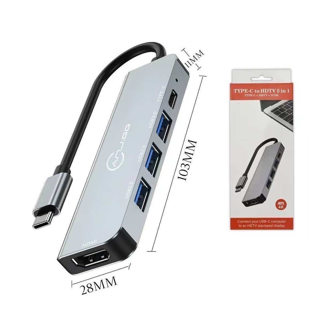 Hub USB C 5 em 1 com HDMI 4K e 3 Portas USB 3.0 Adaptador Type C ANJGG BRASIL
