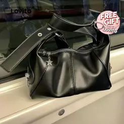 (Lovito x Glenda) Casual liso Retro versátil emenda sela saco pequena bolsa de ombro para mulher LFA60138