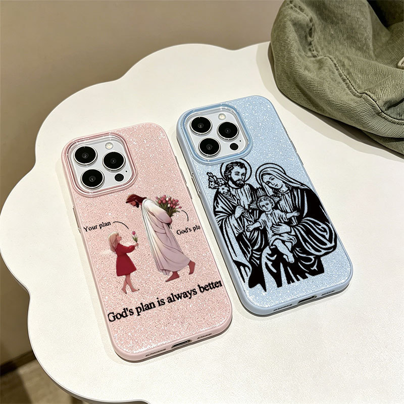 Caso Glitter Para Samsung S26 Ultra S25 S24 Plus S23 FE S22 S21 S20 A17 A07 A06 A15 A16 A56 Figura Religiosa Esboço Luxo