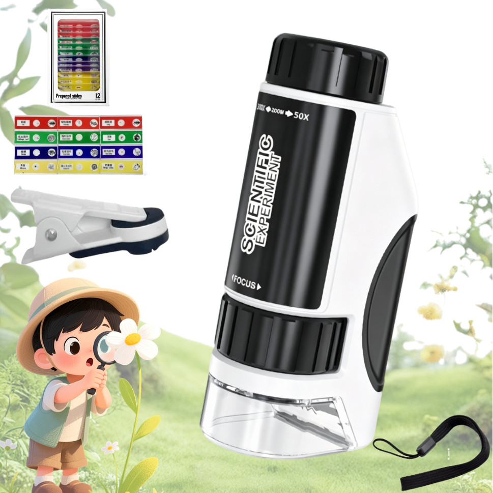 Microscópio Infantil 50X-300X com LED Brinquedo Educativo para Crianças