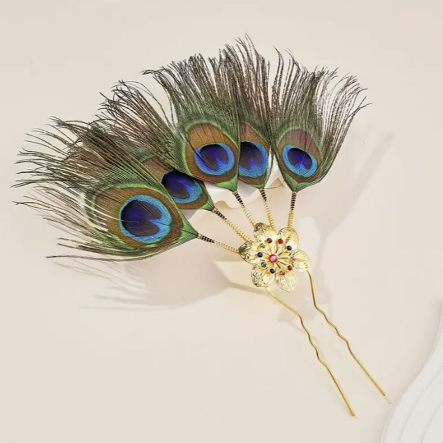 Tsun estilo hairpin pavão folha hairpin desempenho das crianças cocar estilo étnico tailandês folha pena hairpin acessór