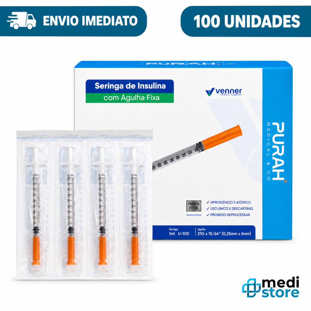 Kit 100 Seringa 1ML Agulha 06x0,25mm P/Insulina Botox Venper Envio Imediato