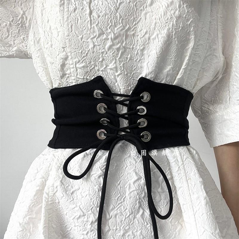 Cinto feminino largo preto cintura estreita decoração combinando vestido espartilho casaco All-Match moda ins estilo sai