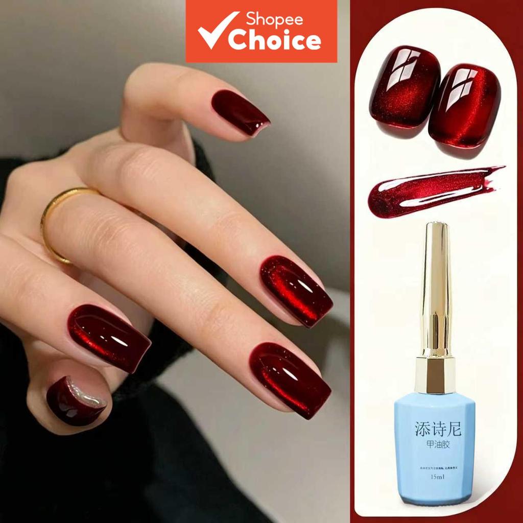 Esmalte De gel Olho De Gato De Cristal Com glitter Vermelho Profundo , tutorial DIY Removível Para Salão De Beleza UV/LE