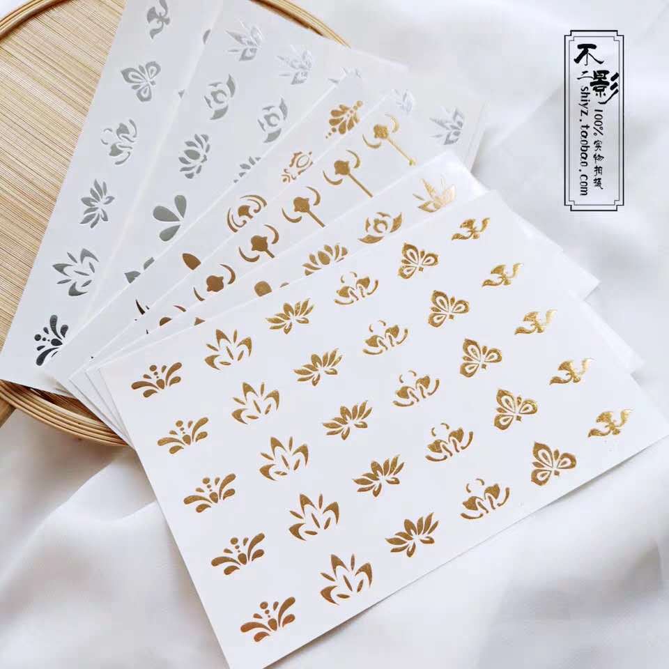 Acessórios Hanfu estilo antigo dourado prateado decalques de sobrancelha acessórios de flores testa traje antigo adesivo