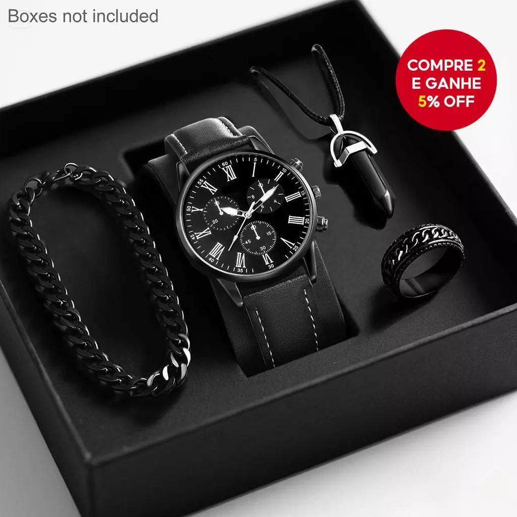 Moda Pulseira De Couro Masculino Relógios De Quartzo Conjunto Homem Relógio De Pulso Casual Com Pulseiras (Sem Caixa) 4