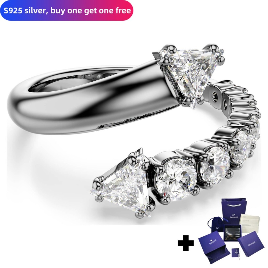 Pequeno Pave SWA Cristal S925 Anel De Prata Pura Delicado Junta Moda Diária Jóias Femininas
