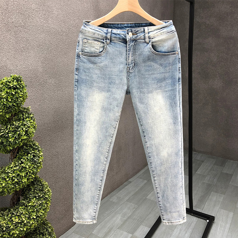 Calça Jeans masculina azul claro, calça Slim fit 2025 verão novo estilo Street Wear High-End Casual All-Match Skinny tor