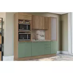 Cozinha Completa Botanic 4 Peças (1 Armário + 1 Balcão + 2 Paneleiros) M647 Nogueira/Verde Oliva - Kappesberg