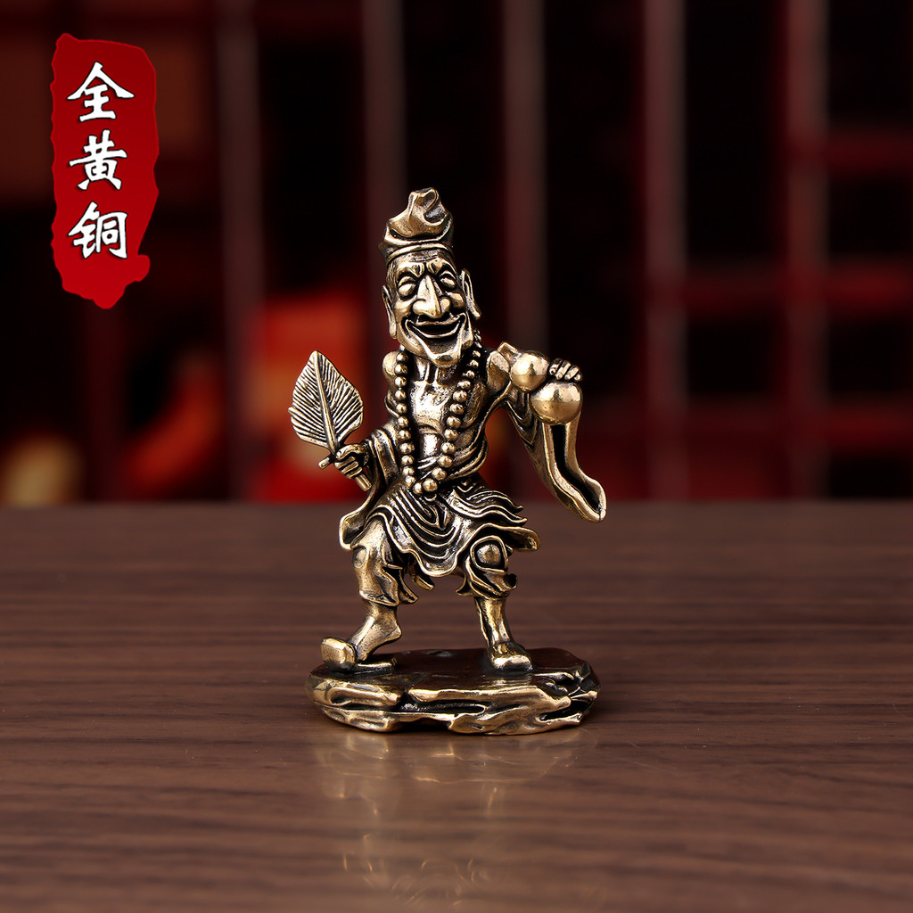 Cobre puro monge jidiano Jigong buda vivo estátua de Bronze pequenos ornamentos casa casa salão budista sala estar adora