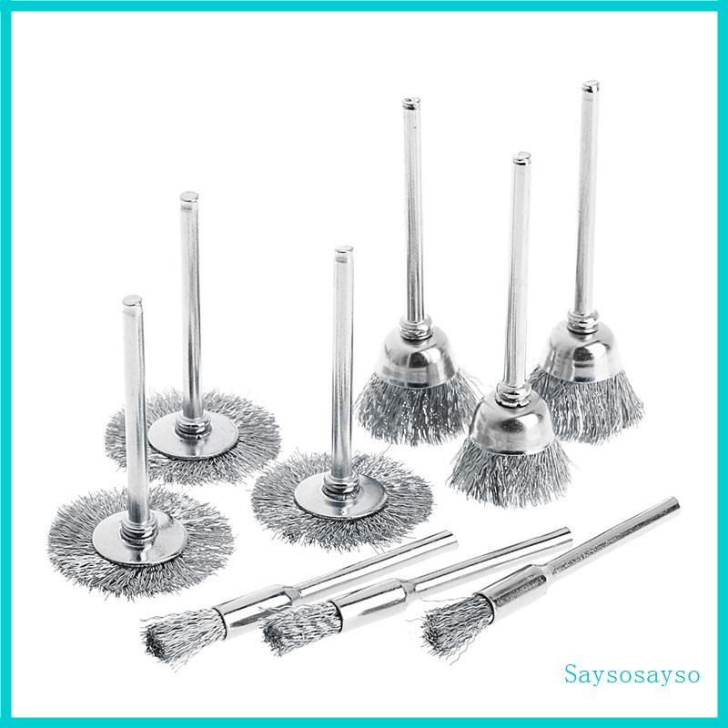 Saysosayso 9 Escova Aço Fio Escovas Morrer Moedor Ferramenta Elétrica Rotativa Para Gravador