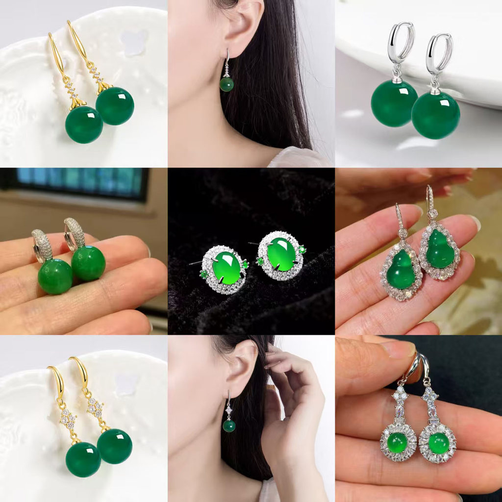 ML Diamante Verde Ágata Crisoprase Meninas Brincos Brincos Cabaça Ouro Branco Ouro Aniversário Dia dos Namorados