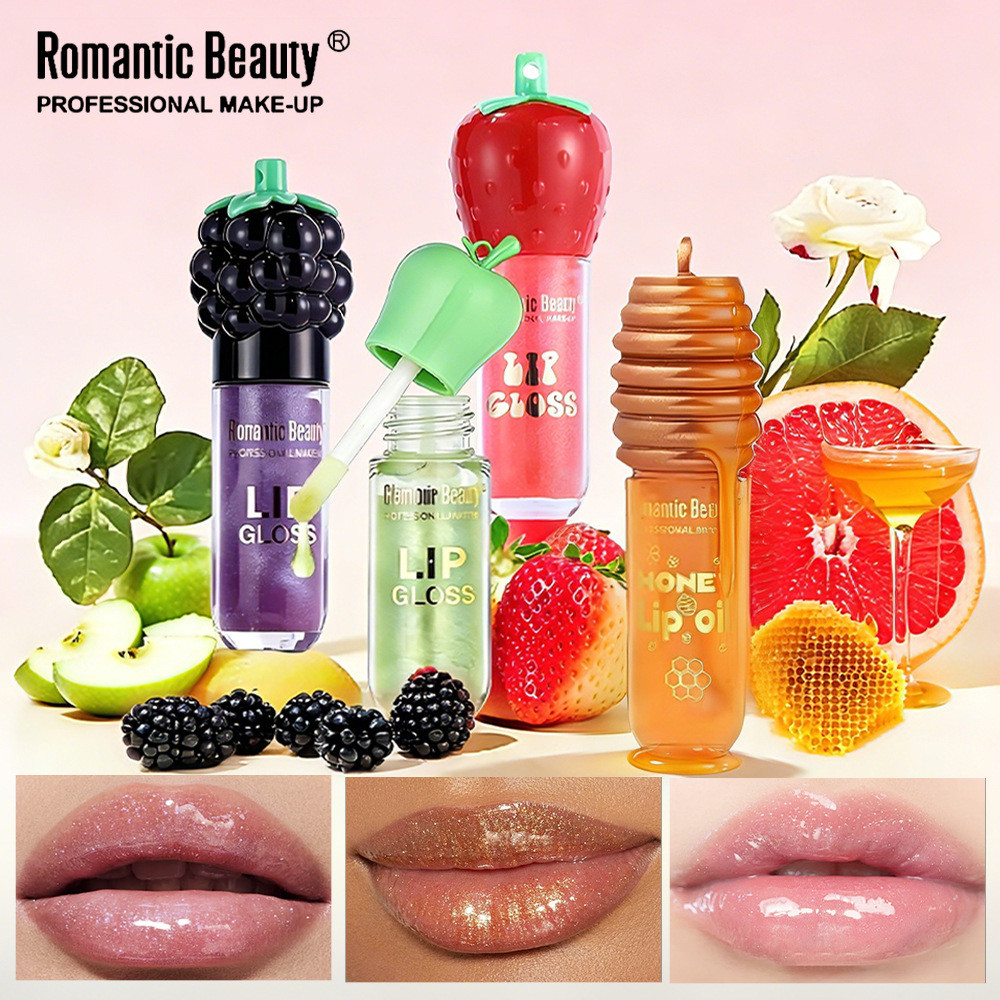 [Estoque pronto] Espelho de esmalte labial de frutas com óleo labial perolado Hidratante Hidratante Morango Uva Brilho l