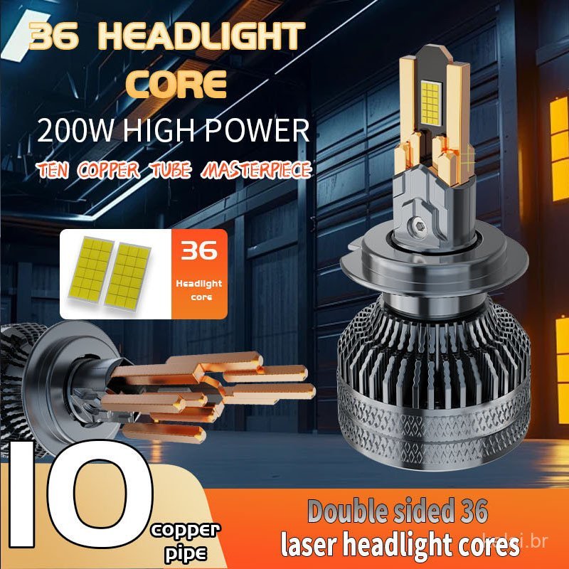Farol LED para carro com 10 tubos de cobre H1H119005HB3, farol LED de alta potência h7 com feixe alto/baixo, farol LED p