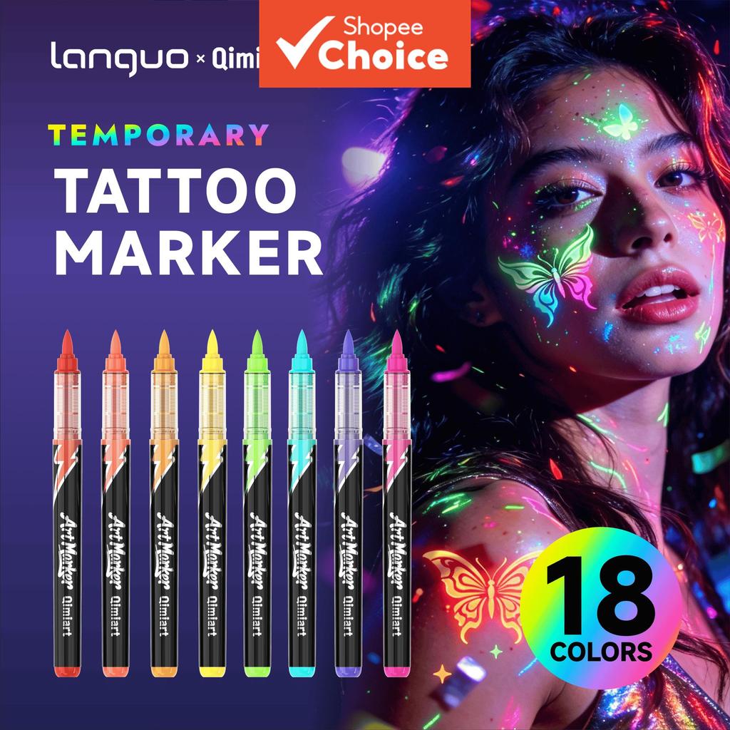 Caneta marcador fluorescente Languo de 18 cores, caneta de sinalização com tinta que brilha sob luz UV, pincel para