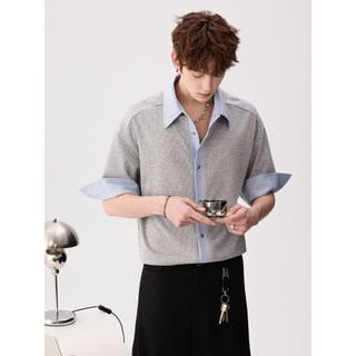 CHICERRO Sicilian Masculino High-End Business Casual Patchwork Listrado Camisa de Manga Média Masculina All-Match Camisa