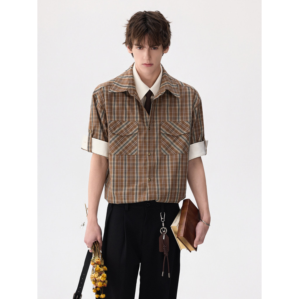 CHICERRO roupas masculinas sicílian 2026 verão novo estilo de alta inteligência falso de duas peças xadrez ferramentas b
