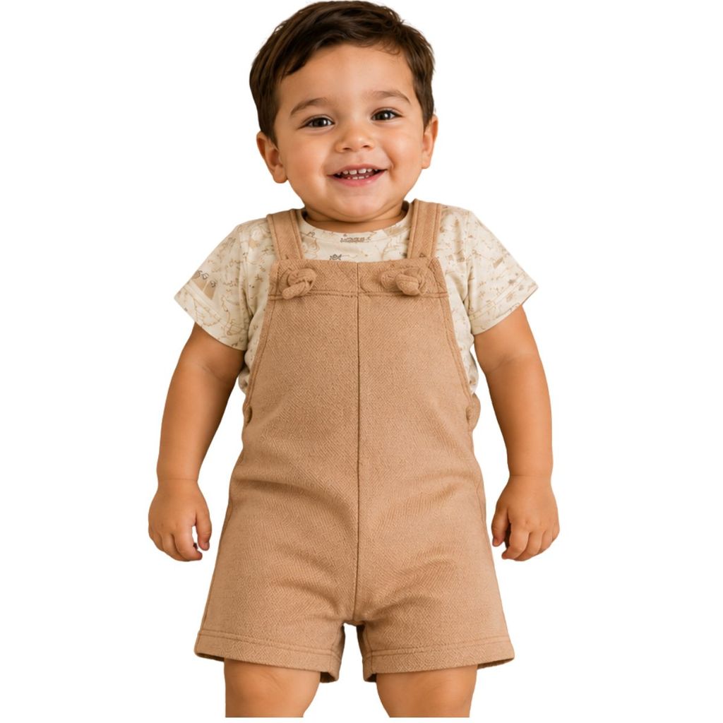 Conjunto Infantil Jardineira Laço Camiseta Estampada Festa